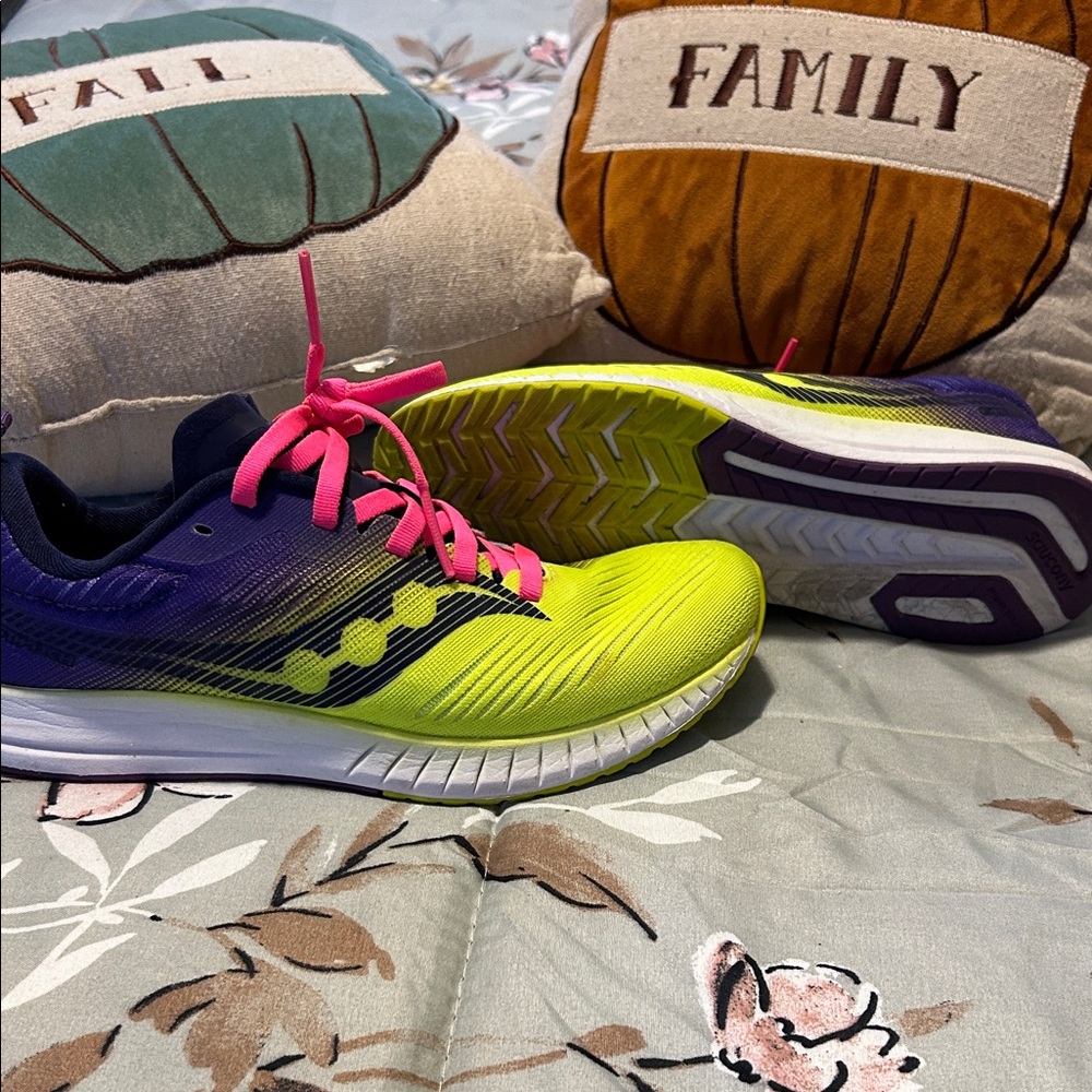 Saucony Neon Yellow and Purple Sneakers